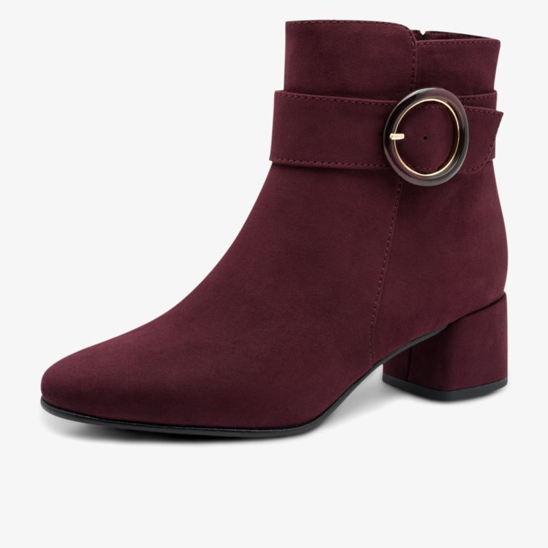 Modische Stiefelette mit weichem Material und dekorativem Schnallenriemen, komfortabler mittelhoher Blockabsatz