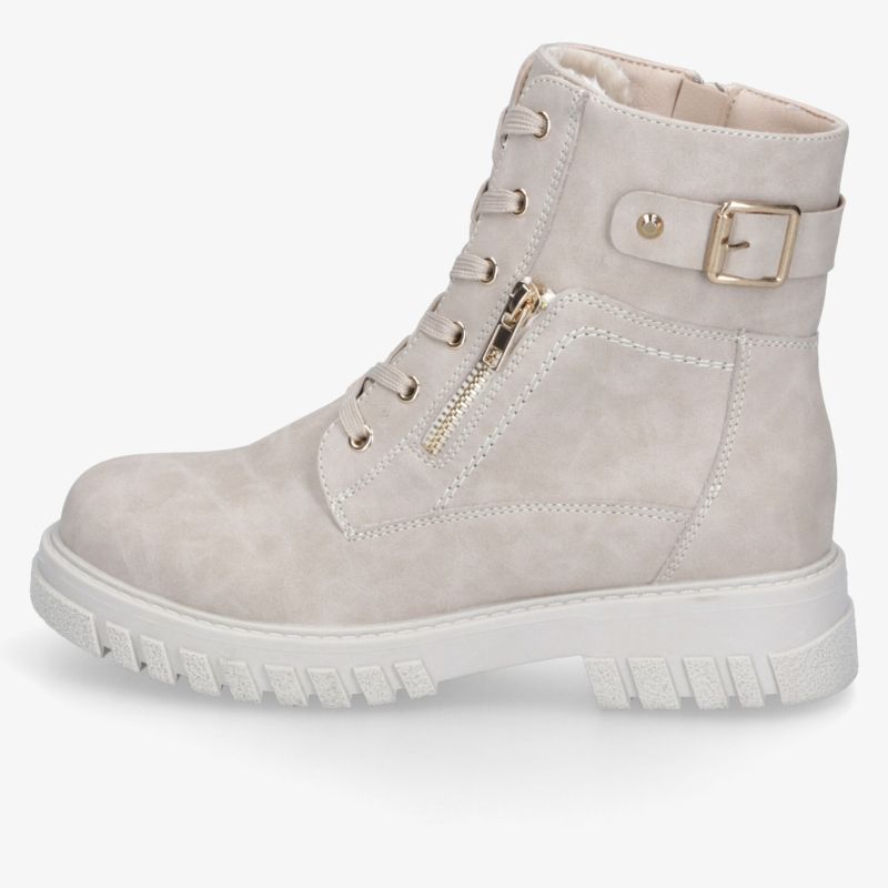 Beiger Winterstiefel mit Reißverschluss, robuster Sohle und verstellbarem Riemen für sicheren Halt
