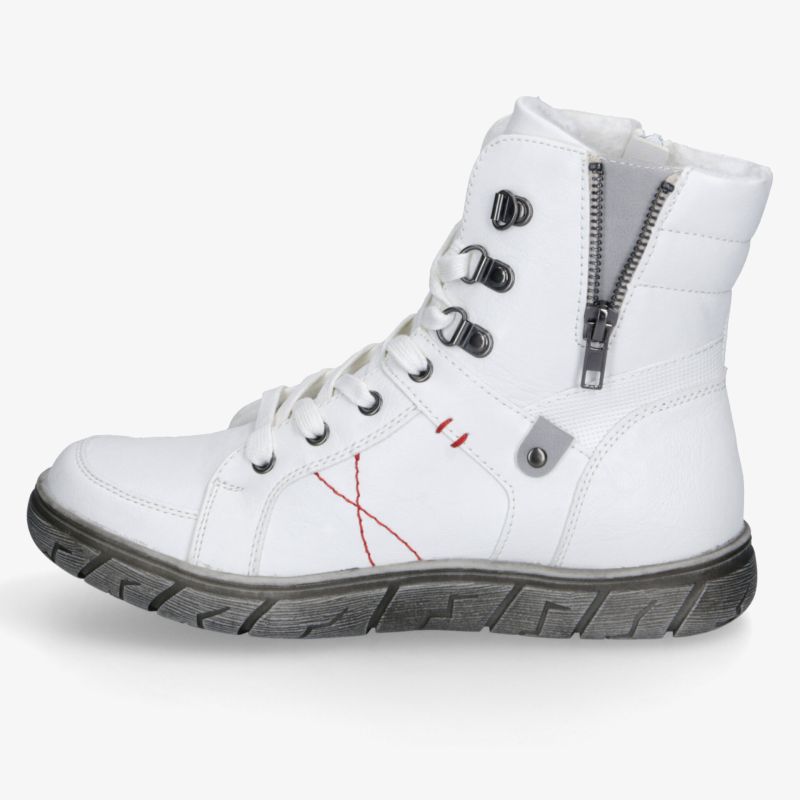 Weißer High-Top-Sneaker mit robustem Profil, praktischem Reißverschluss, Schnürung und komfortabler Polsterung