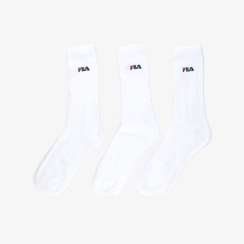 Weißes 3er Set Socken mit elastischem Bund und sportlichem Markenlogo für hohen Tragekomfort