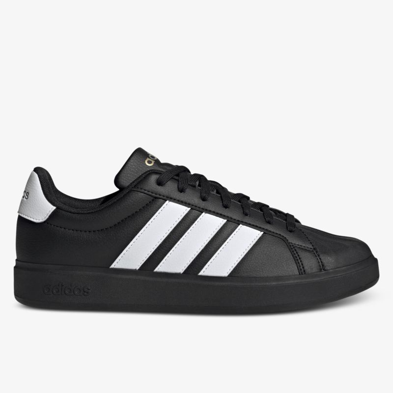 Schwarzer Sneaker mit weißen Streifen, sportlich und bequem, leichte und langlebige Materialqualität