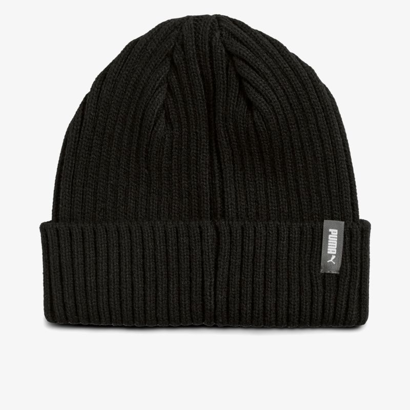 Schwarze Strickmütze mit breitem Umschlag, dehnbar und warm für kalte Tage