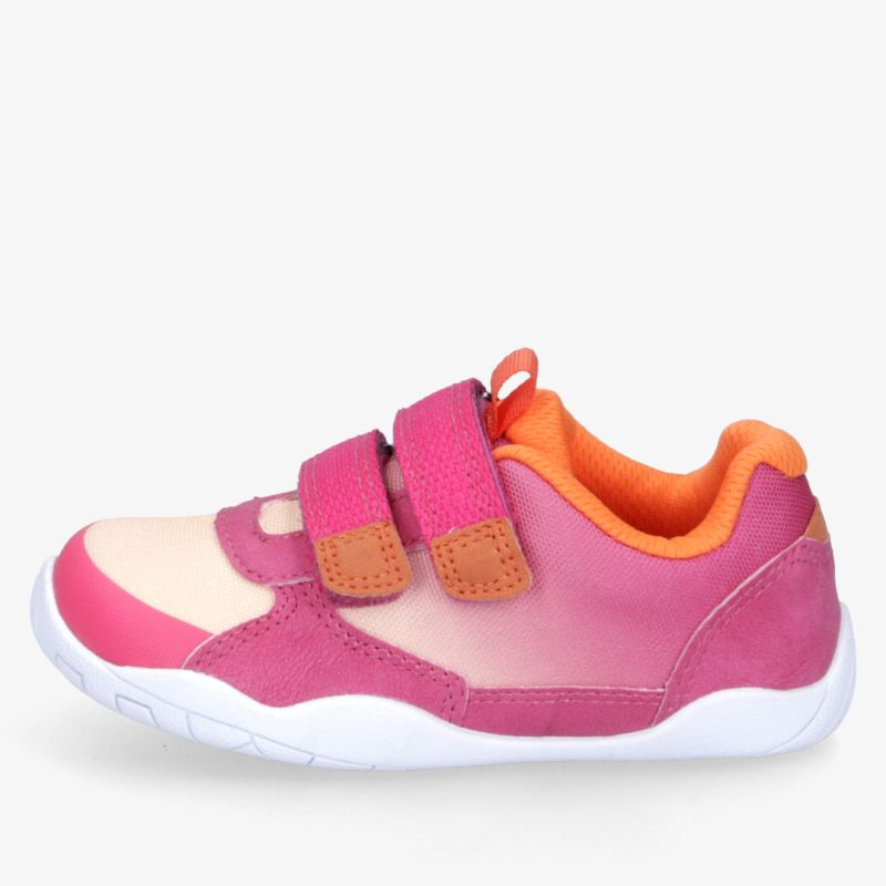 Bequemer pink-orange Sportschuh mit verstellbaren Klettverschlüssen und rutschfester flexibler Sohle