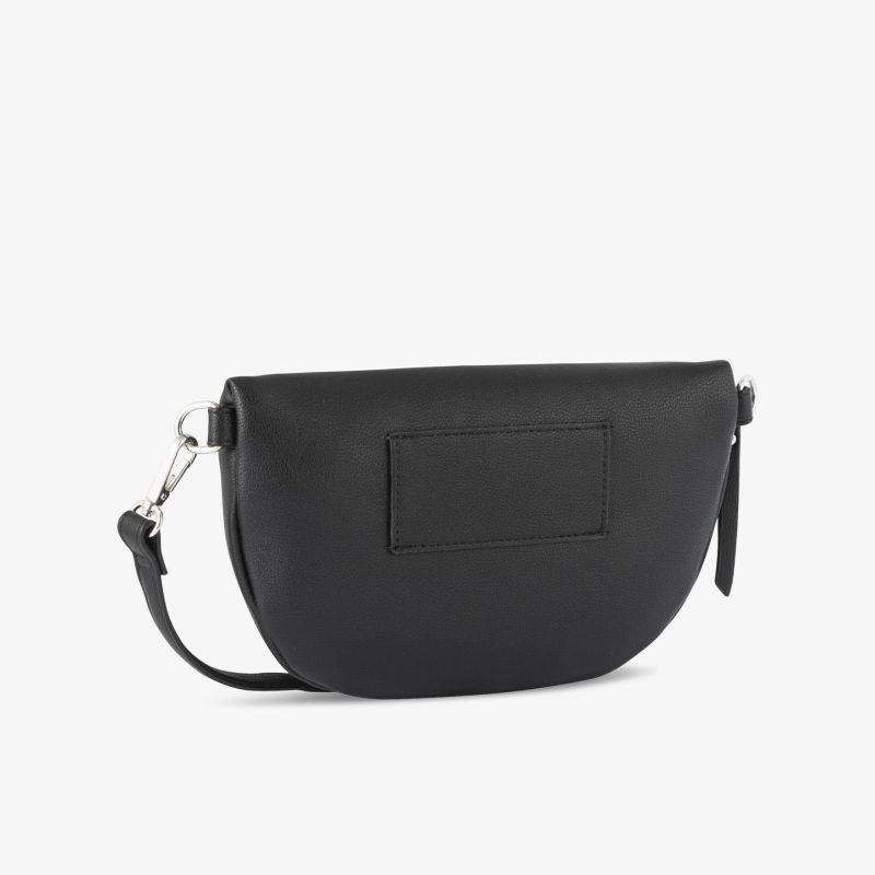 Schlichte und elegante schwarze Tasche mit verstellbarem Riemen, ideal für jeden Anlass.