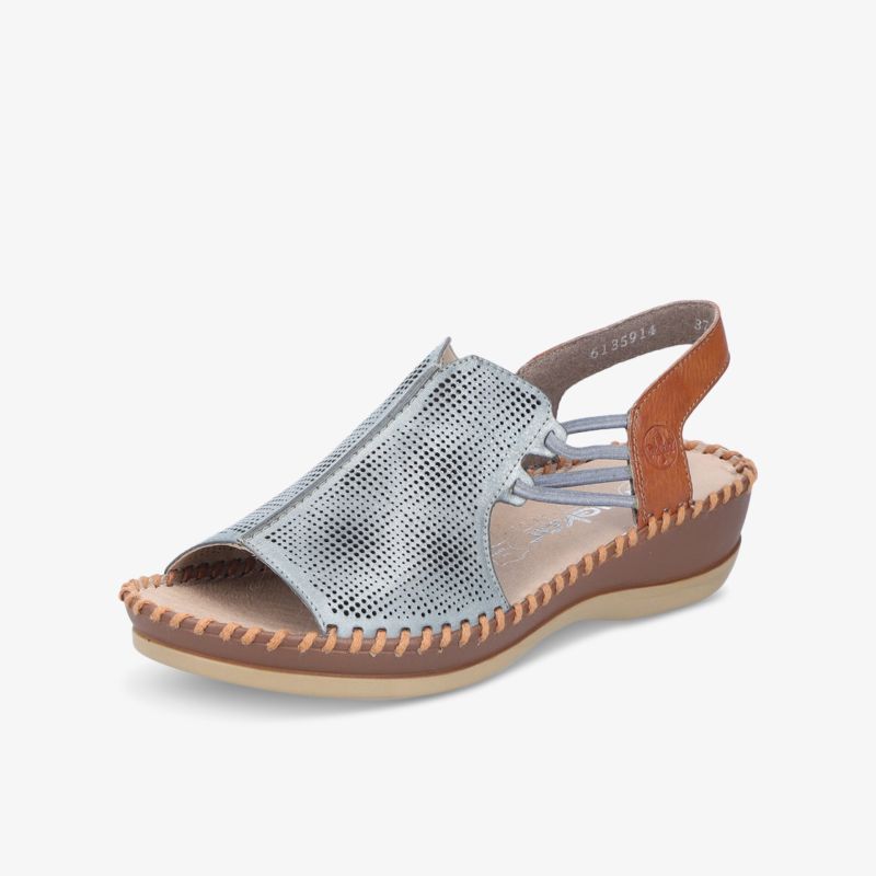 Bequeme offene blaue Sandale aus Wildleder mit verstellbarem Fersenriemen und leichter, rutschfester Sohle