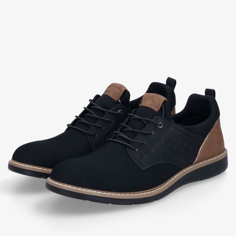 Bequeme schwarze Freizeitschuhe mit braunen Details, leichter Tragekomfort und rutschfeste Sohle für den Alltag