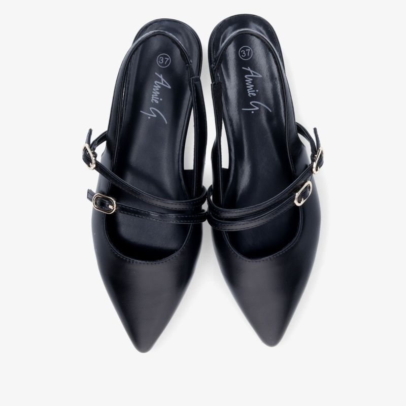 Elegante schwarze Sandalette mit spitzer Form und verstellbarem Riemen für stilvollen Komfort