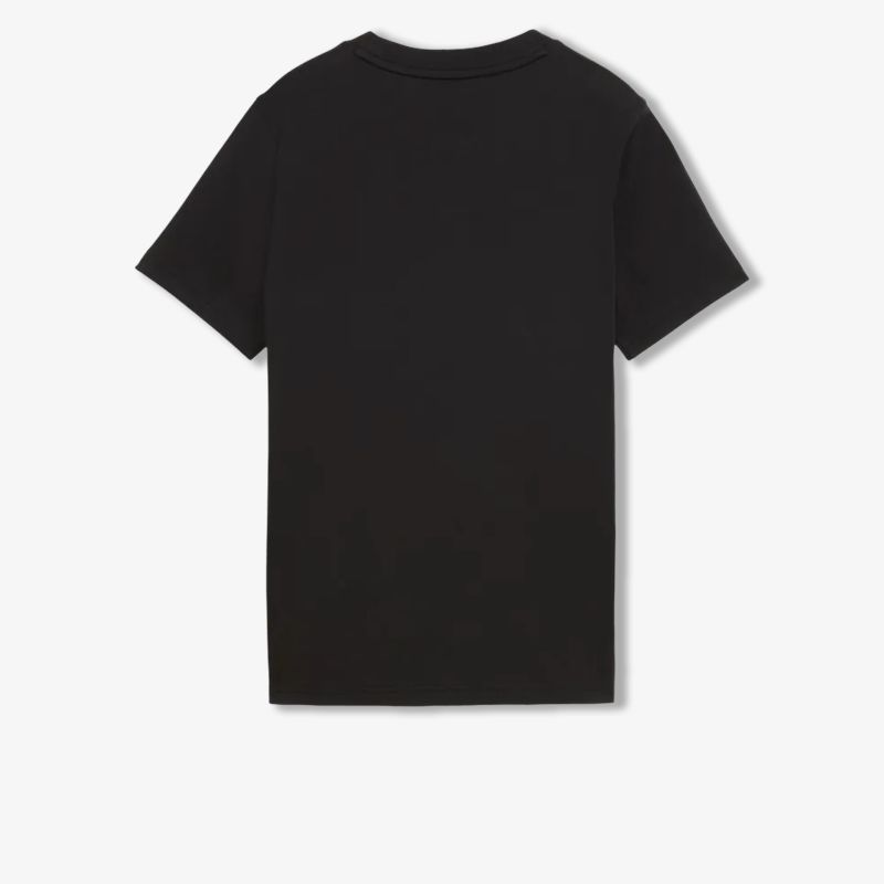 Schwarzes schlichtes T-Shirt mit Rundhalsausschnitt in Rückenansicht, klassisch und bequem