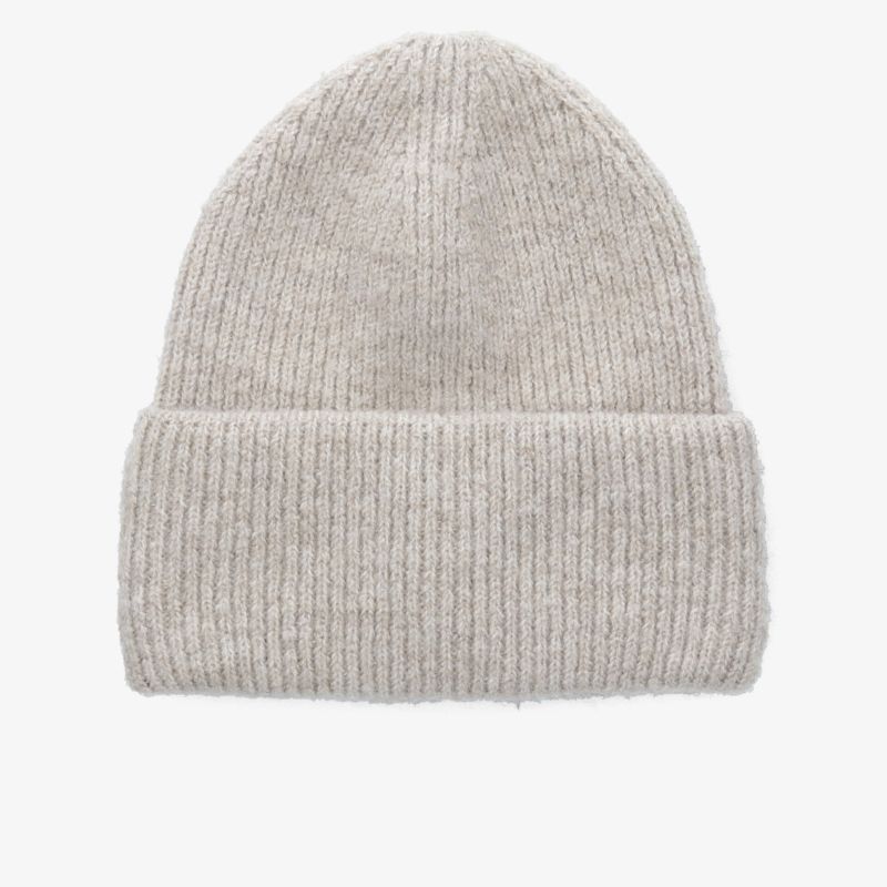 Grau melierte Strickmütze mit breitem Umschlag, weich und warm, ideal für kalte Tage