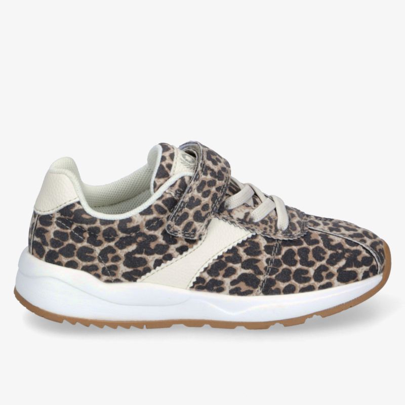 Stylischer Sneaker mit Leopardenmuster und Klettverschluss für bequemen, modischen Auftritt.
