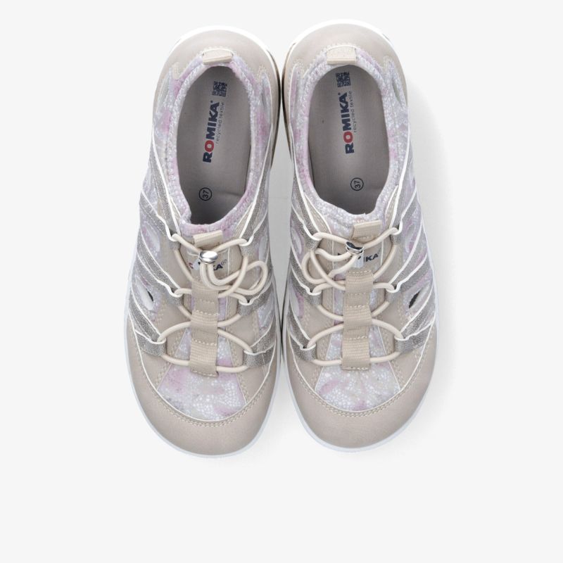 Beige Sportschuhe mit moderner Schnürung und gepolstertem Schaft aus leichter und flexibler Materialkombination, Draufsicht