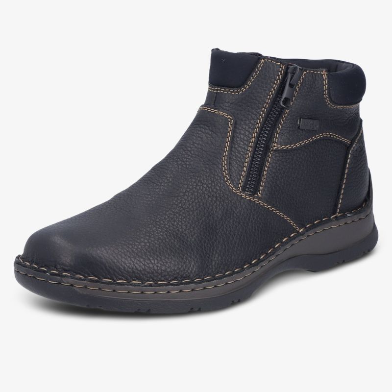 Schwarzer Lederstiefel mit Reißverschluss, bequeme Passform und robuster, flexibler Sohle für Alltag