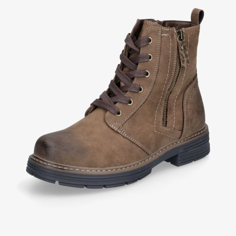 Robuster brauner Schnürstiefel mit Reißverschluss, rutschfester Sohle und bequemer Polsterung für sicheren Halt