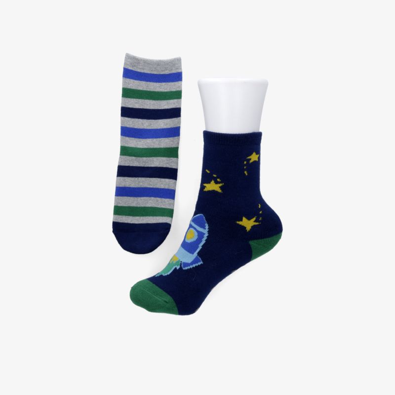 Bunte gemusterte Socken mit Streifen und Raum-Motiv, weiche und komfortable mittellange Freizeitsocken