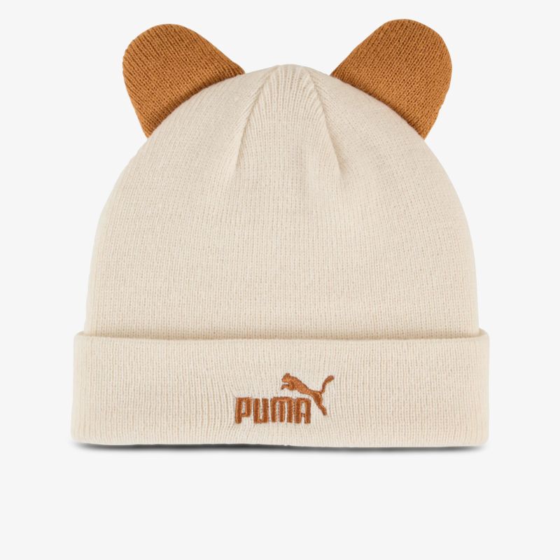 Komfortable cremefarbene Strickmütze mit modischen Ohrenapplikationen und PUMA Logo vorne
