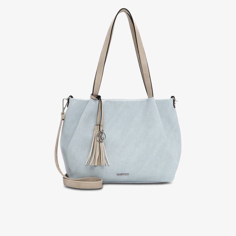 Elegante Handtasche in modernem Design mit abnehmbarem Schultergurt und stilvollem Anhänger.