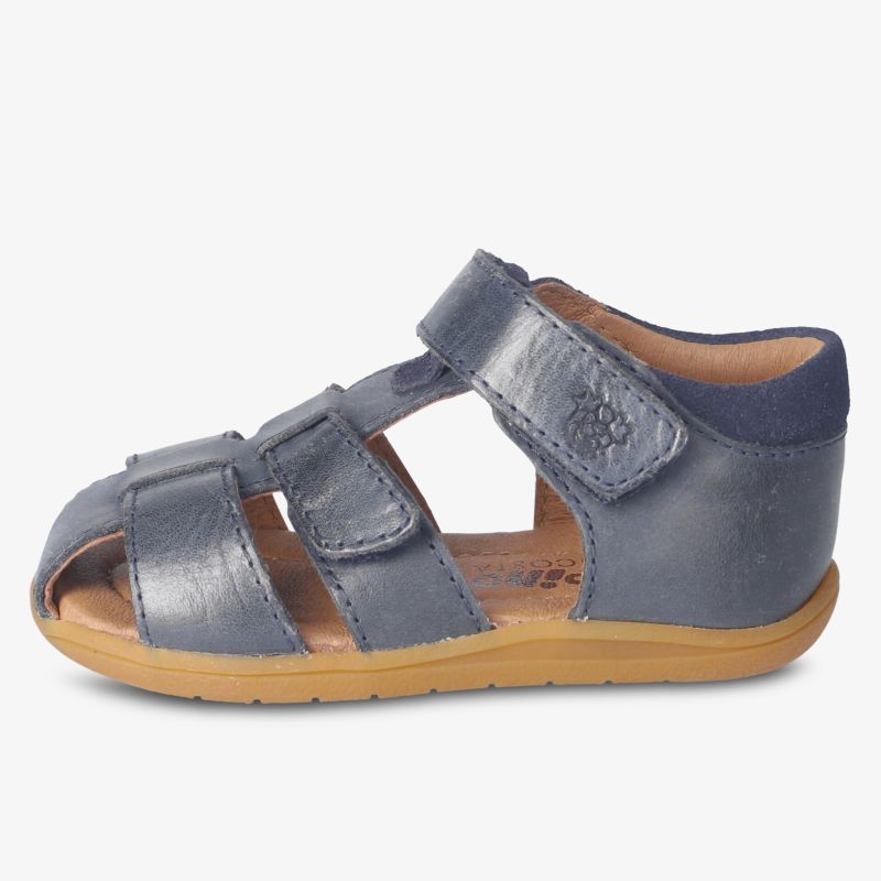 Blau Leder Sandale mit Klettverschluss, geschlossener Ferse und flexibler Sohle für optimalen Komfort