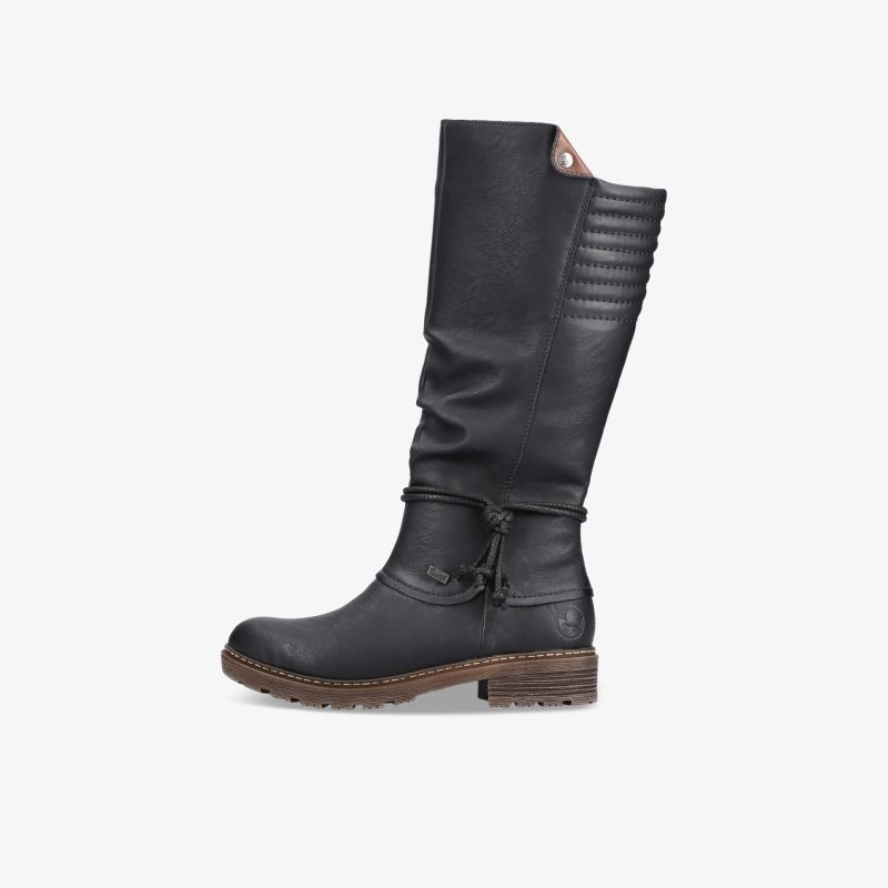 Schwarzer bequemer Stiefel mit robuster Sohle und warmem Futter, ideal für komfortable, zuverlässige Nutzung