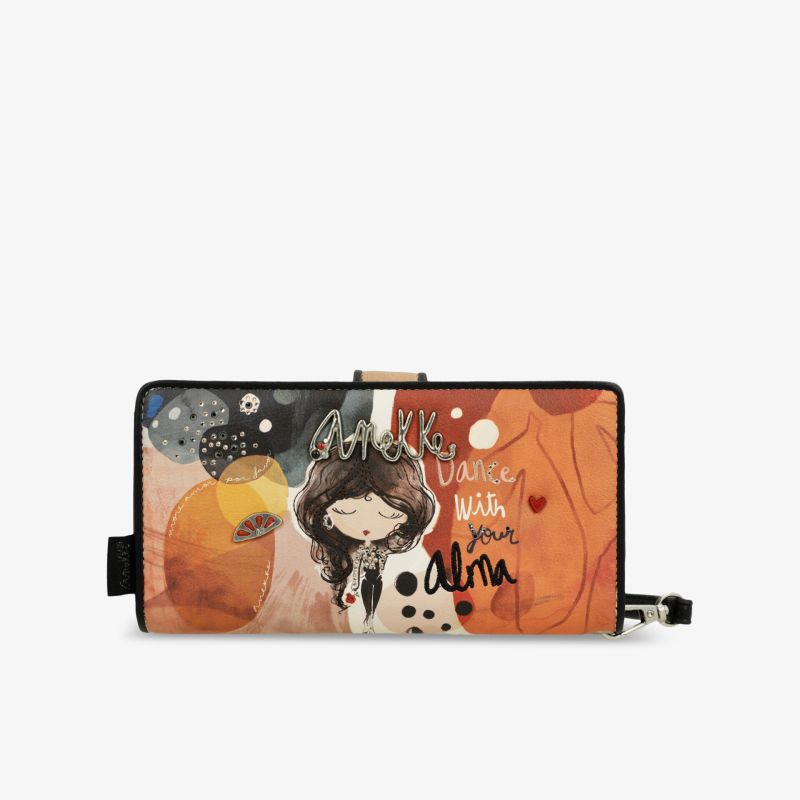 bunte Brieftasche mit handgezeichnetem Design und sicherem Verschluss, praktisches schlankes Format