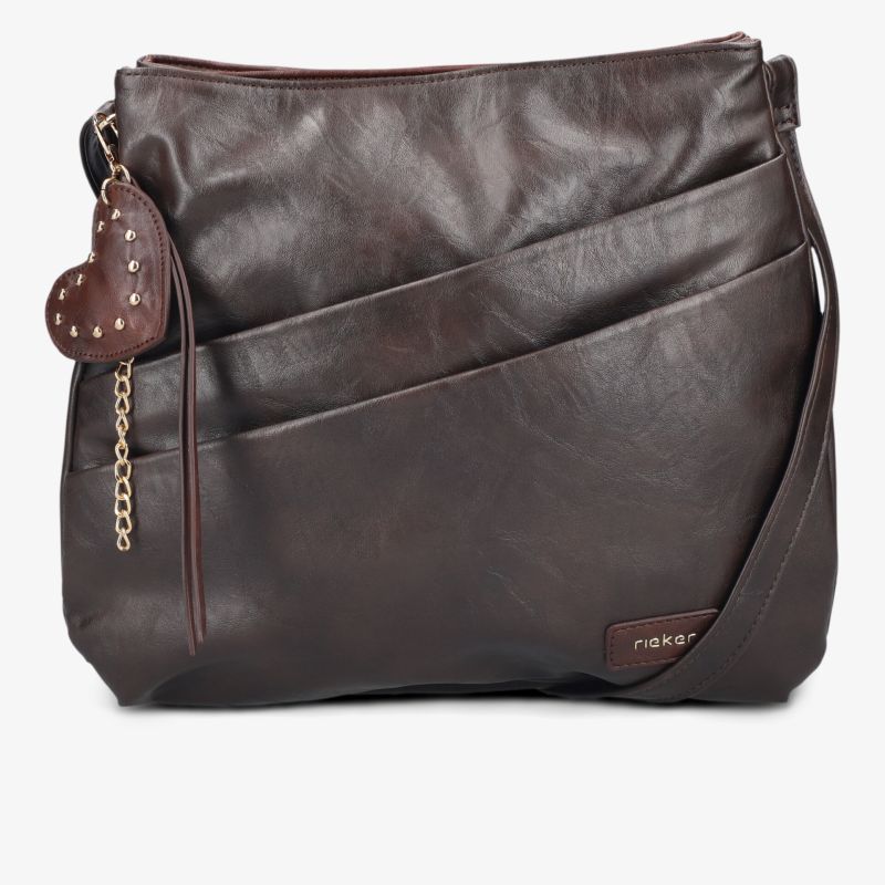 Elegante dunkelbraune Umhängetasche aus Leder mit dekorativem Herzanhänger, ideal für den Alltag