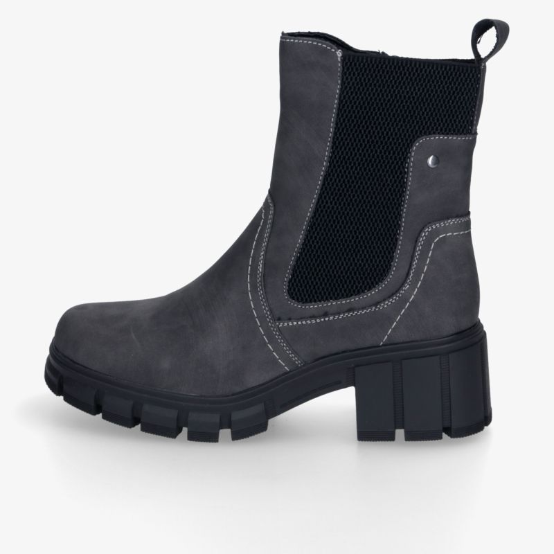 Schwarzer Chelsea-Boot mit markanter Profilsohle, elastischen Einsätzen und komfortabler, stabiler Blockabsatzsohle
