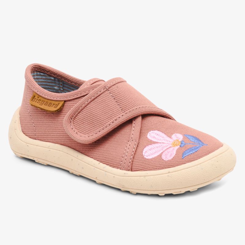 Leichter rosa Kinderschuh mit Klettverschluss und Blumenmotiv, flexible und bequeme Sohle für optimalen Komfort