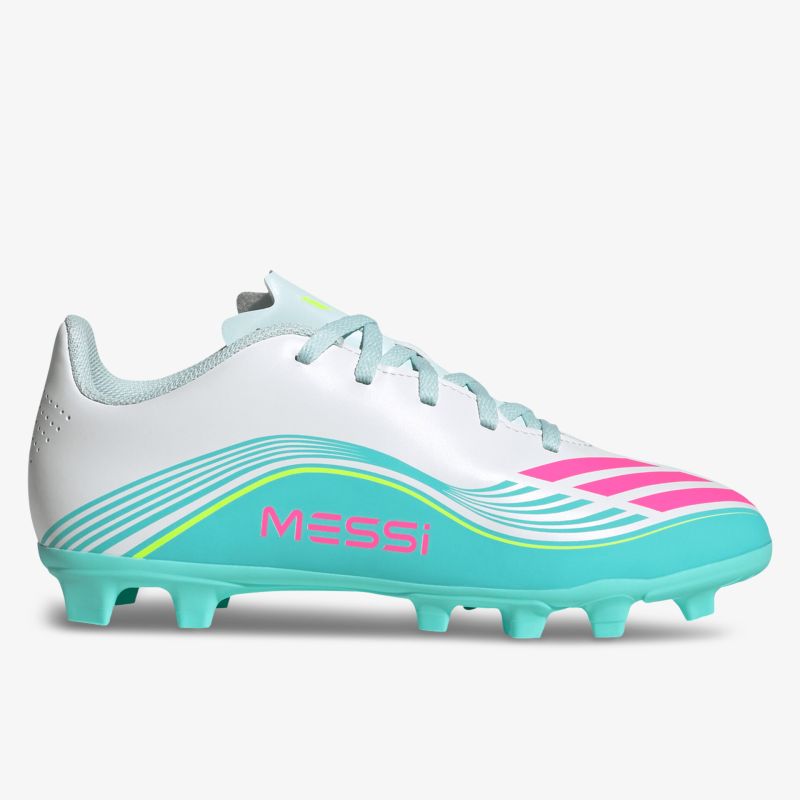 Seitliche Ansicht eines leichten, farbenfrohen Fußballschuhs mit komfortabler Passform und robusten Nocken