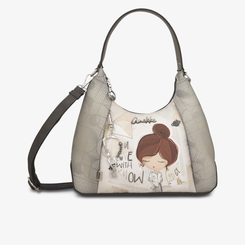 Beige modische Tasche mit niedlichem Motiv und verstellbarem Schulterriemen, ideal für den Alltag