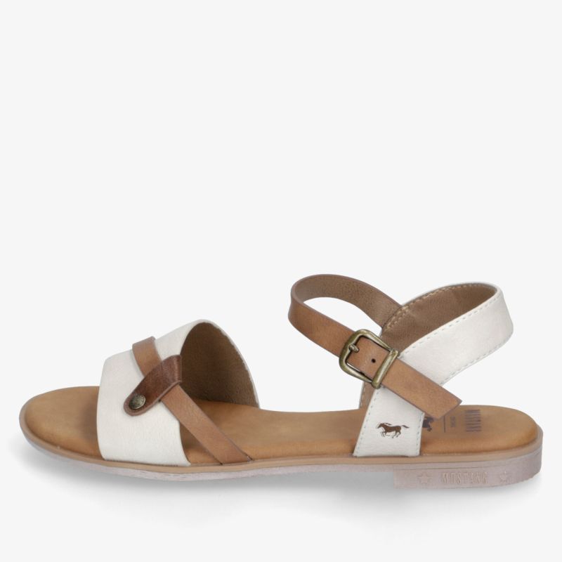 Leichte Sandale mit verstellbarem Riemen und weichem Fußbett in elegantem zweifarbigen Design, seitliche Ansicht