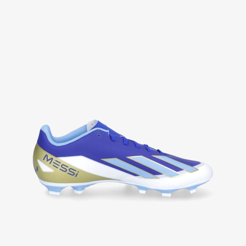 Leichter Fußballschuh mit dynamischem Design in Blau, Weiß und Gold für optimale Ballkontrolle und stabilen Halt