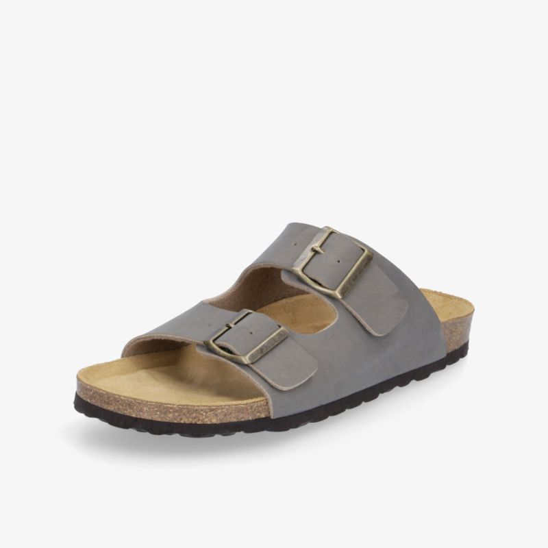 Graue Sandale mit verstellbaren Schnallen, gepolsterter Innensohle und rutschfester Sohle für hohen Komfort