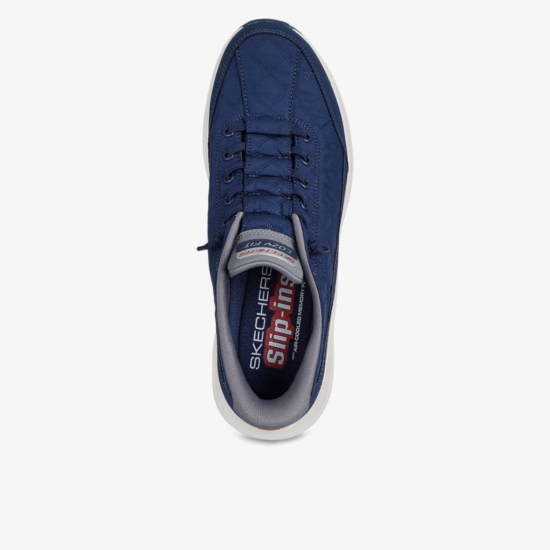Moderner blauer Sneaker mit Slip-On-Komfort und strapazierfähiger Sohle.