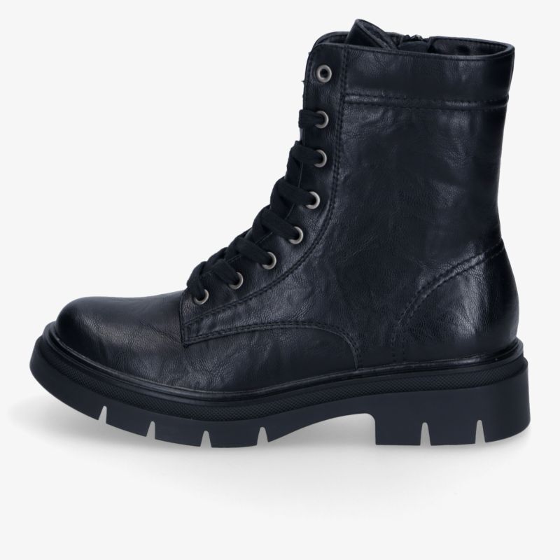 Schwarzer robuster Lederstiefel mit stabiler Sohle und praktischem Schnürverschluss für komfortable Passform