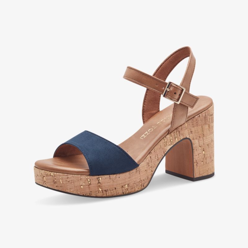 Modische Sandale mit komfortablem Blockabsatz und verstellbarem Riemen in moderner Korkoptik