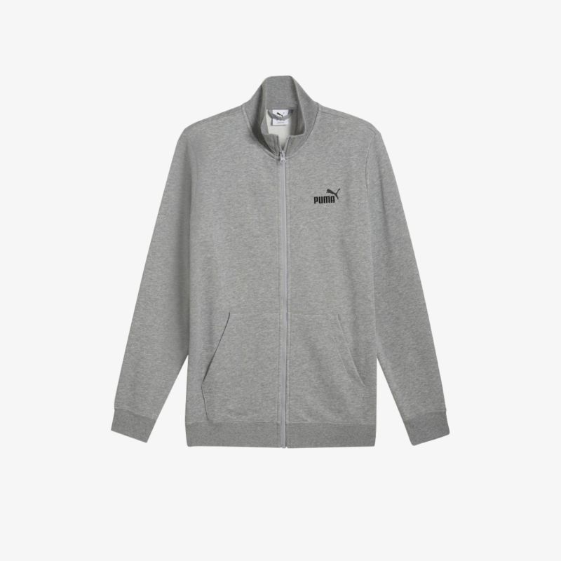 Graue Strickjacke mit hohem Kragen und Reißverschluss, langer Ärmel und praktischen Taschen, schlichtes und bequeme Design