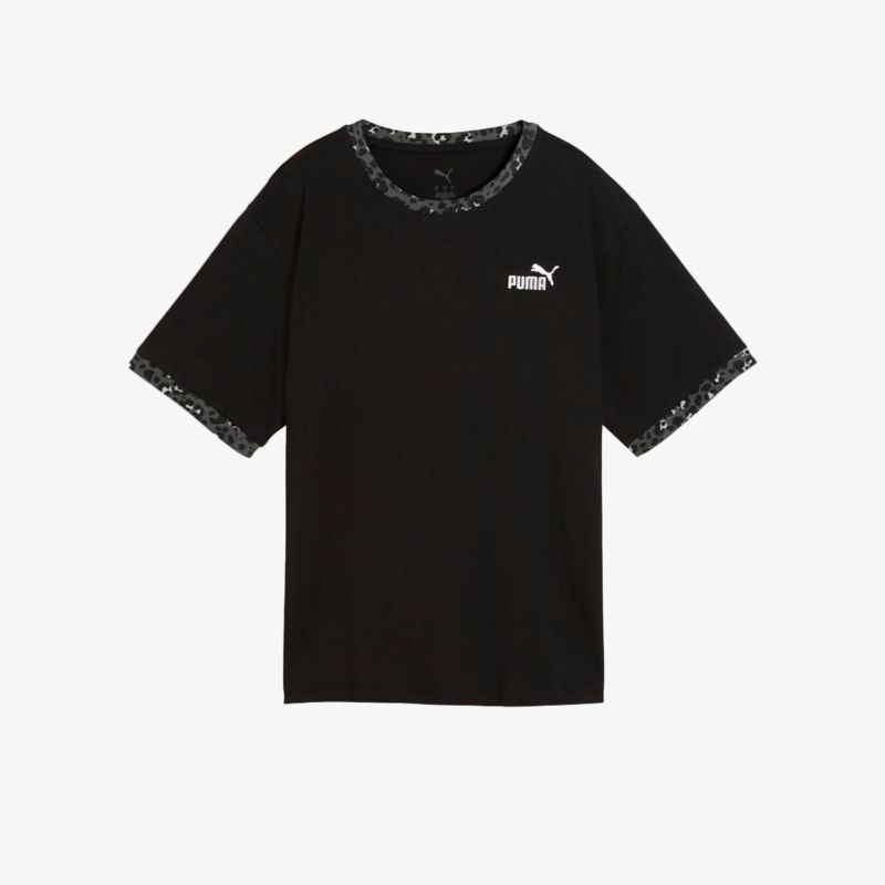 Schwarzes Puma T-Shirt mit kurzem Arm und kleinem Logo vorne, sportlich und bequem geschnitten