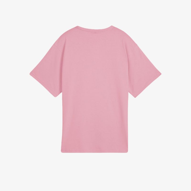 Rosafarbenes T-Shirt mit kurzem Arm und lockerer Passform in Rückansicht, schlicht und bequem für Alltag