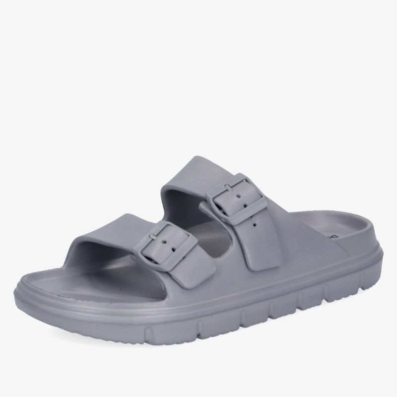 Bequeme graue Sandale mit zwei verstellbaren Riemen und rutschfester Sohle, ideal für Alltag und Freizeit