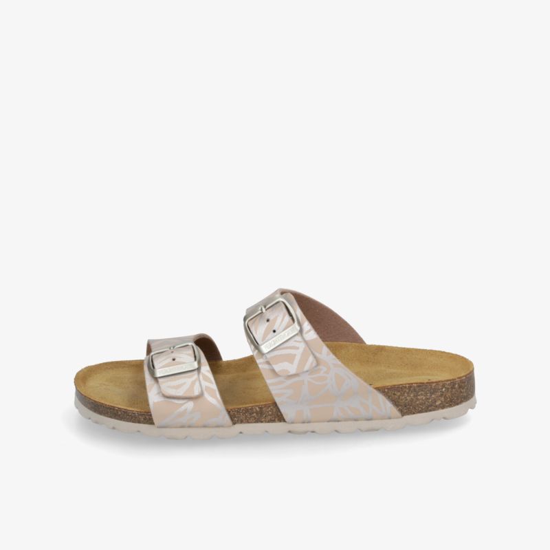 Beige Pantolette mit zwei verstellbaren Riemen und weichem Fußbett für angenehmen Tragekomfort