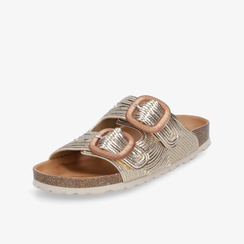 Moderne metallic Sandale mit zwei verstellbaren Riemen, komfortable Passform und leichter Laufsohle für sommerlichen Stil