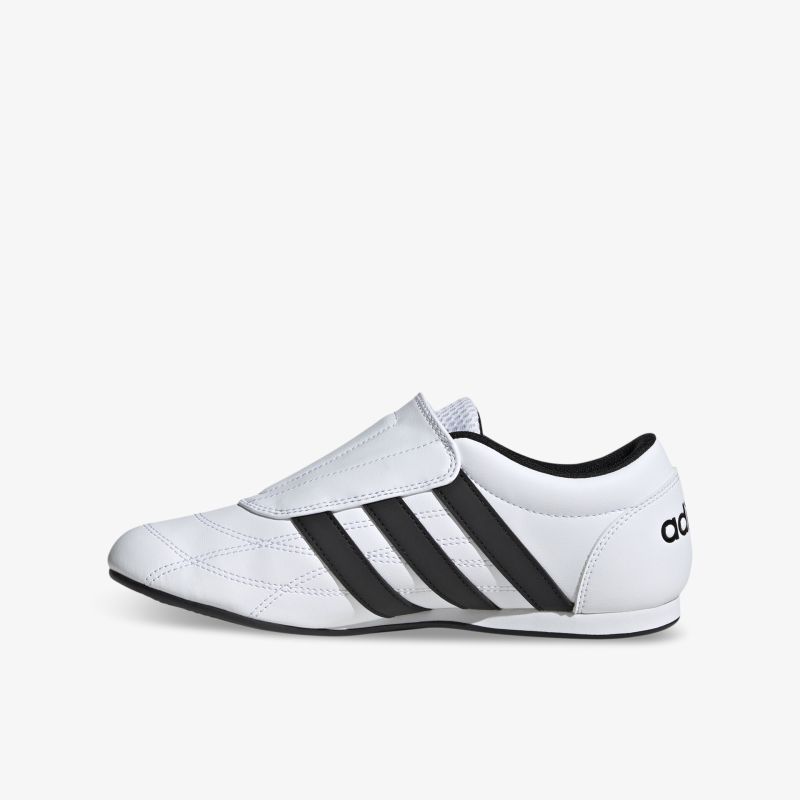 Weißer Sneaker mit schwarzen Streifen in seitlicher Ansicht, sportlich und bequem mit modernem, strapazierfähigem Design