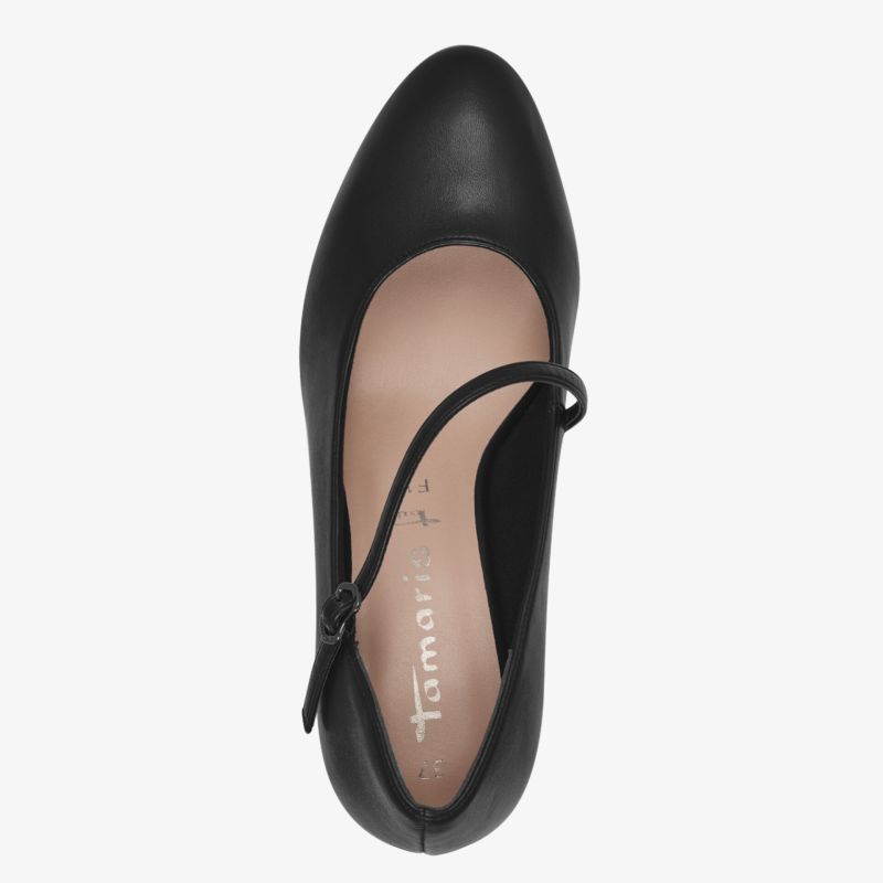 Eleganter schwarzer Pumps aus Leder mit Riemchenverschluss und weichem Innenfutter für komfortablen Sitz