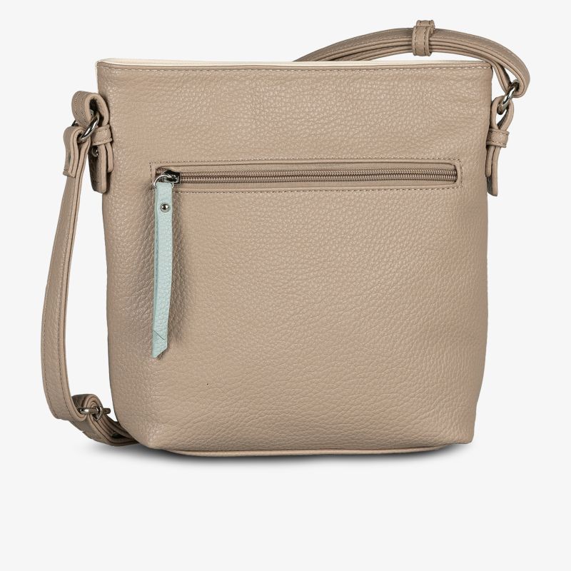 Beige Umhängetasche mit feiner Lederoptik, praktischem Reißverschluss und verstellbarem Schulterriemen