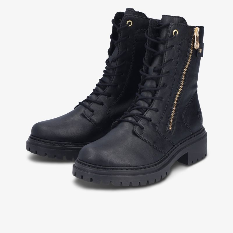 Schwarze Outdoor-Stiefel mit robuster rutschfester Sohle, Reißverschluss und Schnürung für sicheren Halt