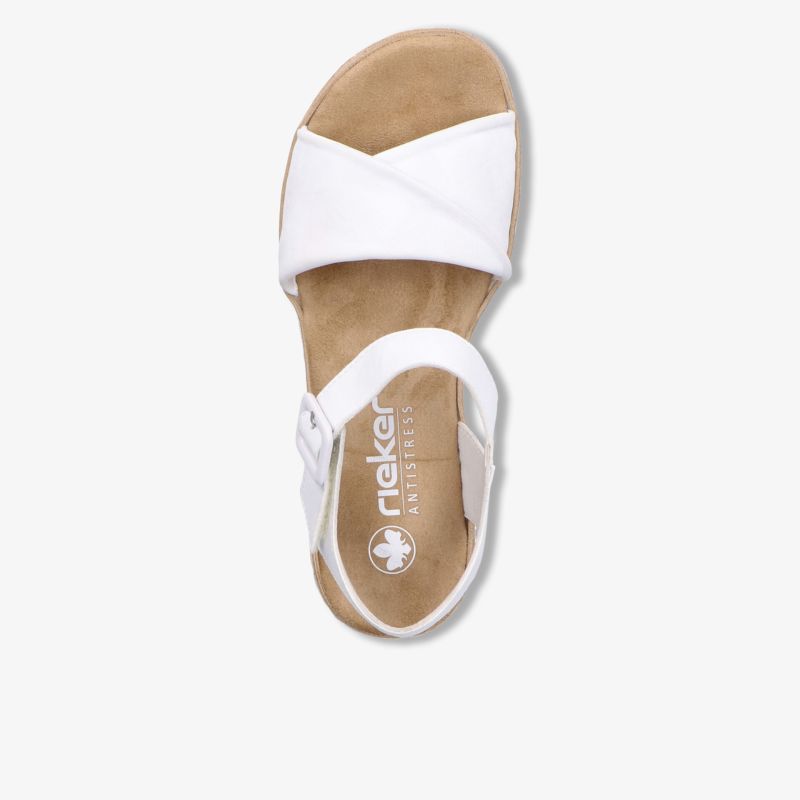 Weiße Sandale mit weichem Fußbett und elastischem Fersenriemen für hohen Tragekomfort