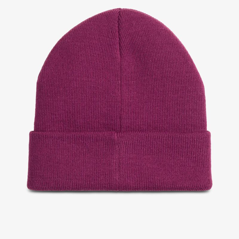 Warme lila Strickmütze aus weichem Material, bequemer und stylischer Kopfschutz für kalte Tage