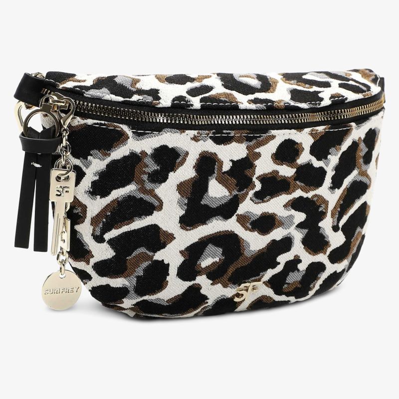 Modische kompakte Leoprint Tasche mit Reißverschluss und praktischem Anhänger für vielseitigen Einsatz