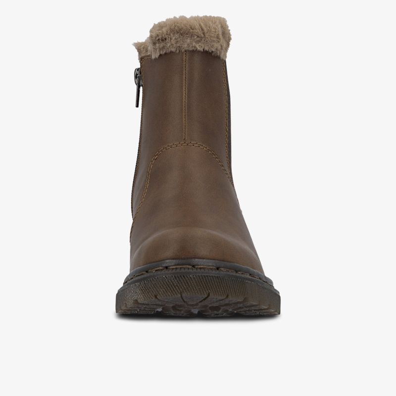 Gefütterter Winterstiefel mit Reißverschluss und rutschfester Profilsohle in frontalem Blick