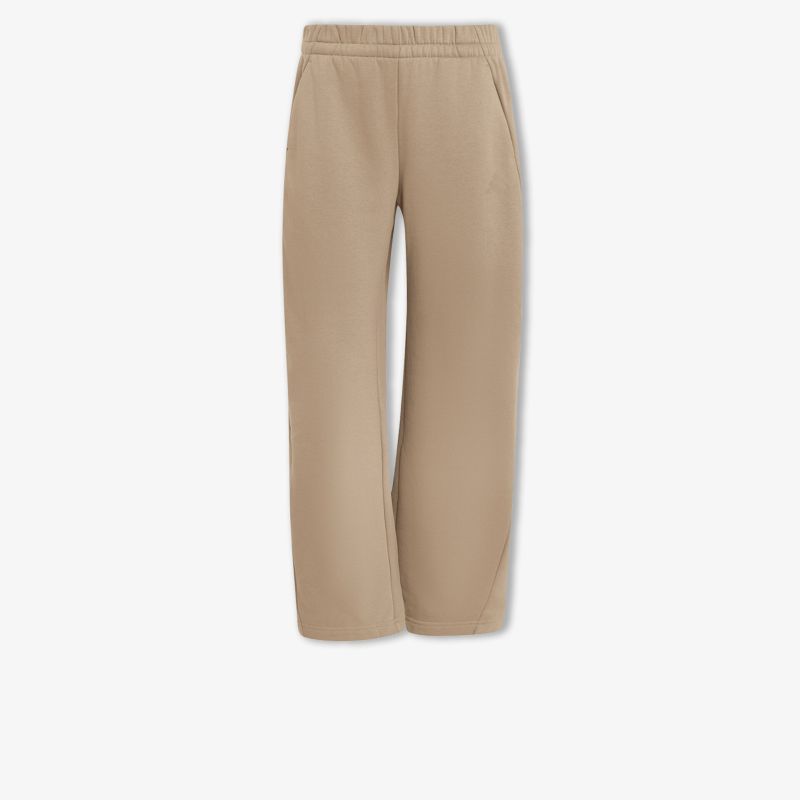 Bequeme beige Hose mit elastischem Bund und weitem Bein, ideal für entspannten Alltag