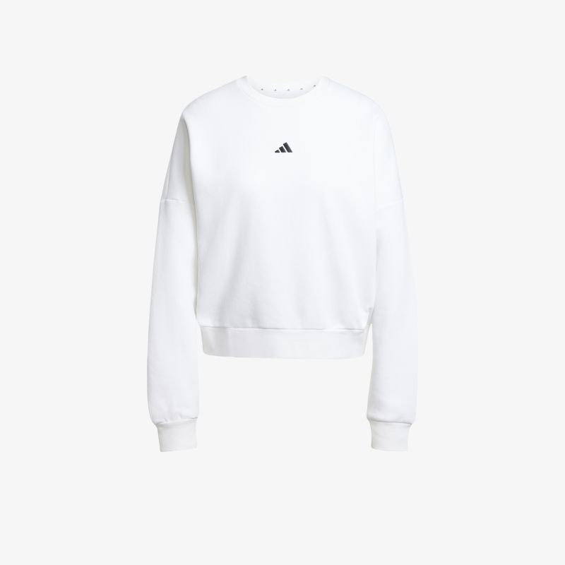 Weißes Sweatshirt mit Rundhalsausschnitt und langem Arm, bequemer Bund und sportlicher, schlichter Stil vorne